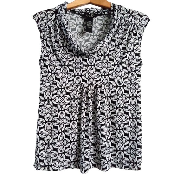 Fylo By Nylon Women's Black White Pattern Cowl Neck Babydoll Top Medium M - Picture 3 of 4